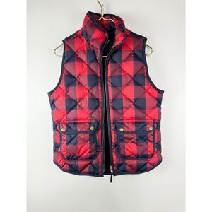 J Crew Women's Plaid Quilted Down Full Zip Vest Jacket Red Blue Size 8 Down Feat
